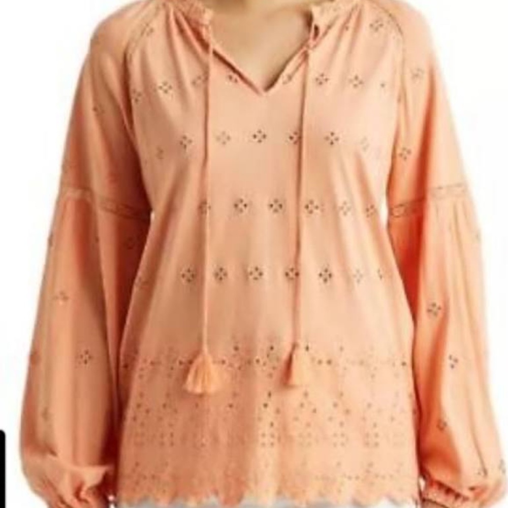 Lauren Ralph Lauren Coral Eyelet Jersey Tunic Top Size L Preppy ~ Vacation!